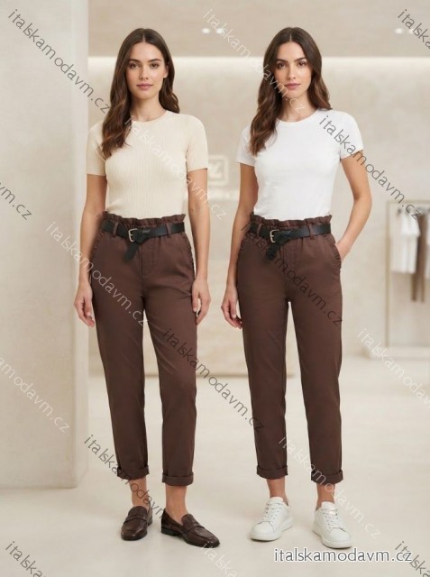Kalhoty elegantní s páskem dámské (XS/S/M ONE SIZE) ITALSKÁ MÓDA IMD25038/DUR XS/S/M tmavě hnědá