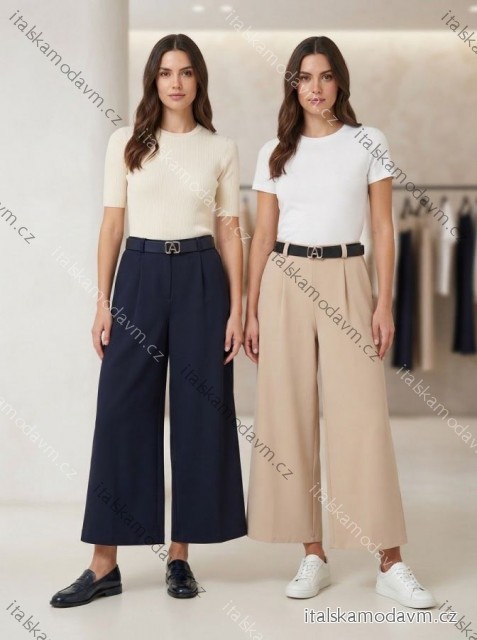 Kalhoty elegantní oversize dlouhé s širokou nohavicí s páskem dámské (S/M/L ONE SIZE) ITALSKá MODA IM3262969/DUR S/M/L béžová