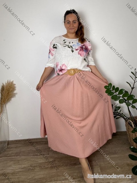 Sukně dlouhá s páskem dámská nadrozměr MAURINA(48/50/52 ONE SIZE) ITALSKÁ MÓDA IM426122/DUR 48/50/52 růžová