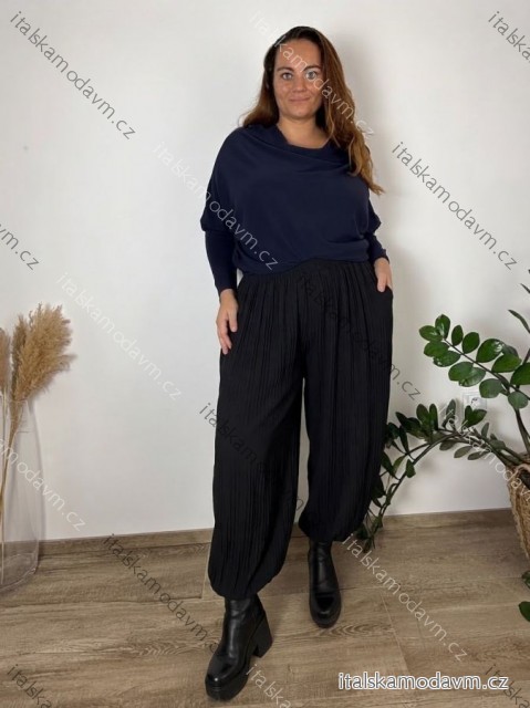 Kalhoty elegantní široké dámské nadrozměr (46/48/50 ONE SIZE) ITALSKÁ MÓDA IMPMNC2626100/DUR 46/48/50 Černá
