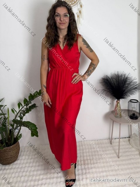Šaty letní bez rukávu dámské   (S/M/L ONE SIZE) ITALSKÁ MÓDA IM7250222/DR červená S/M/L