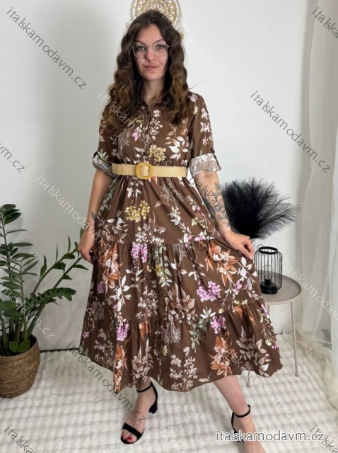 Šaty dlouhé košilové 3/4 dlouhý rukáv  dámské (S/M/L ONE SIZE) ITALSKÁ MÓDA IMM267662/DR