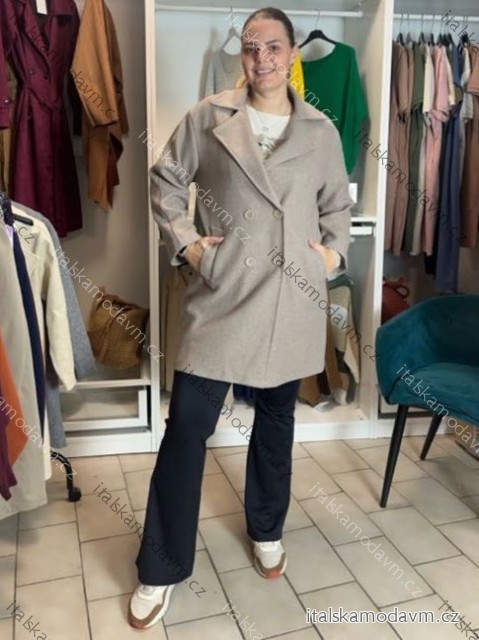 Kabát zimní na knoflíky dlouhý rukáv dámský nadrozměr (46/48/50 ONE SIZE) ITALSKÁ MÓDA IM4260351/DUR 46/48/50 hnědá světlá