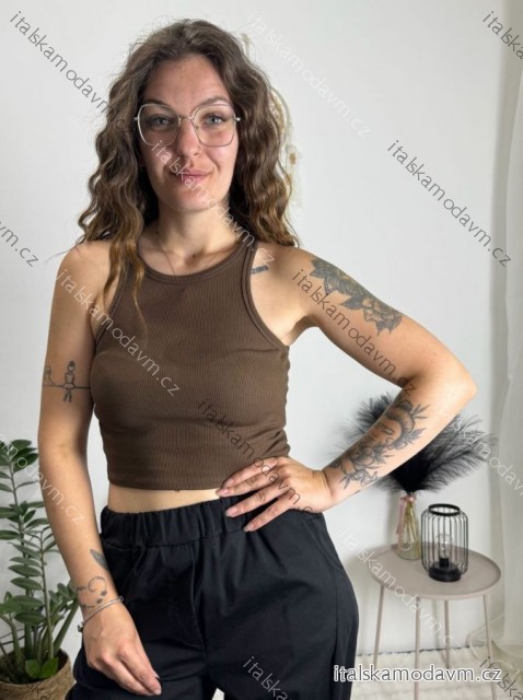 Top croptop na ramínka dámský (XS/S/M ONE SIZE) ITALSKÁ MÓDA IMPLP2620270040/DR tmavě hnědá XS/S/M