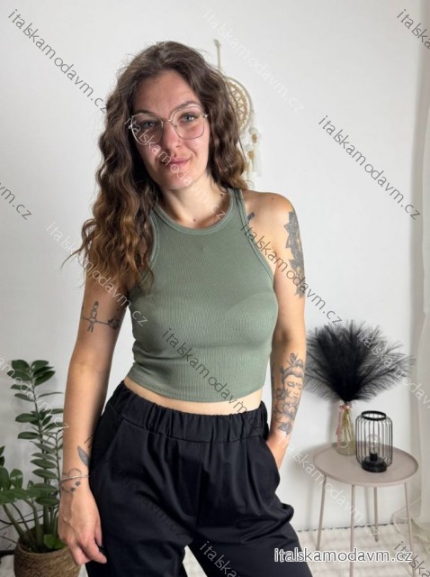 Top croptop na ramienka dámsky (XS/S/M ONE SIZE) TALIANSKA MÓDA IMPLP2620270040/DR zelená khaki XS/S/M