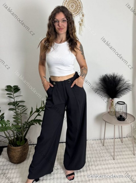 Kalhoty dlouhé elegantní dámské (S/M/L ONE SIZE) ITALSKÁ MÓDA IMSM26004/DR Černá S/M/L