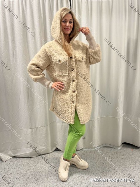 Kabát beránkový na knoflíky dlouhý rukáv dámský (S/M/L ONE SIZE) INDICKÁ MÓDA IMWBC26003/DUR