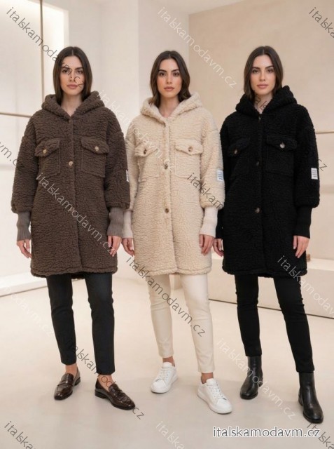 Kabát beránkový na knoflíky dlouhý rukáv dámský (S/M/L ONE SIZE) INDICKÁ MÓDA IMWBC26003/DUR S/M/L hnědá