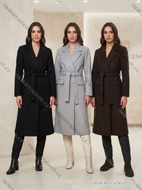 Kabát teplý s páskem dlouhý rukáv dámský (S/M/L ONE SIZE) ITALSKÁ MÓDA IMC261006/DUR