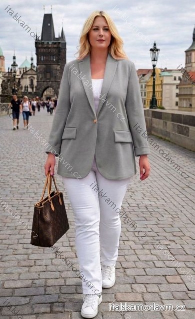 Sako elegantní dlouhý rukáv dámské nadrozměr BONA (48/50/52 ONE SIZE) ITALSKÁ MÓDA IMD26076/DUR 48/50/52 šedá