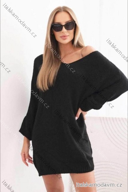 Šaty pletené dlhý rukáv dámske nadrozmer (50/52/54 ONE SIZE) TALIANSKA MÓDA IMD26110