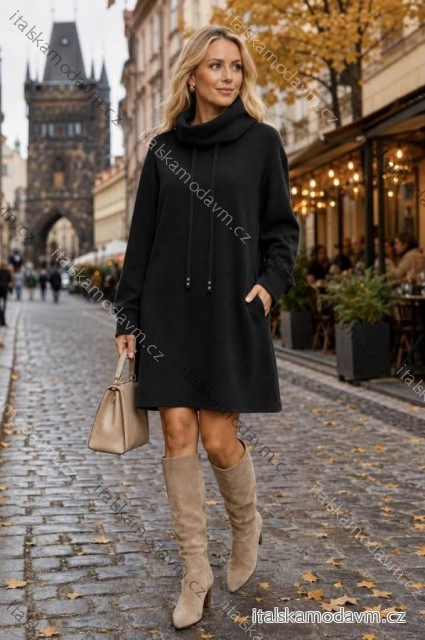 Šaty mikinové teplé dlhý rukáv dámske nadrozmer (42/44/46 ONE SIZE) TALIANSKA MÓDA IMD26120