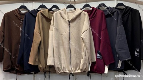 Mikina teplá s kapucí na zip dlouhý rukáv dámská nadrozměr (54/56/58 ONE SIZE) ITALSKÁ MÓDA IMC26304
