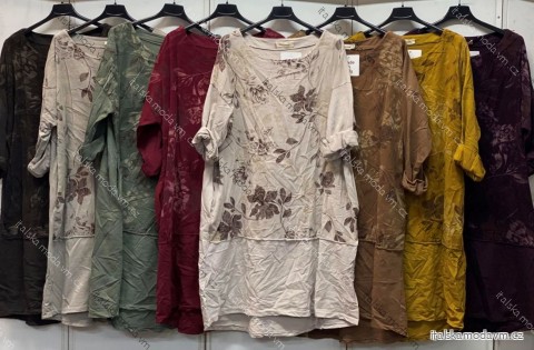 Šaty volnočasové dlouhý rukáv dámské nadrozměr (48/50/52 ONE SIZE) ITALSKÁ MÓDA IMC26311