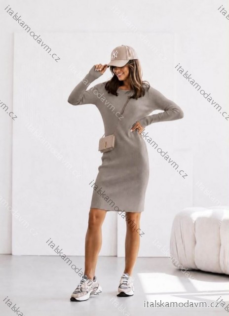 Šaty úpletové dlouhý rukáv dámské (S/M/L ONE SIZE) ITALSKÁ MÓDA IMD26138