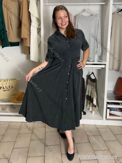 Šaty dlouhé košilové 3/4 dlouhý rukáv dámské KAJETANA (S/M/L ONE SIZE) ITALSKÁ MÓDA IMSM2600019