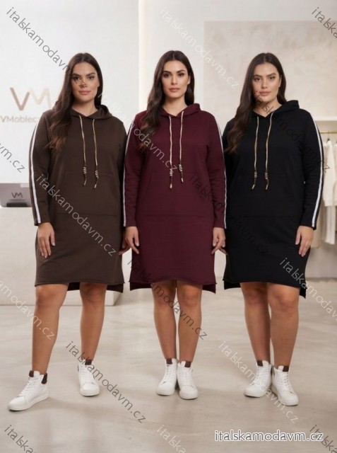 Šaty mikinové s kapucňou dlhý rukáv dámske nadrozmer MARKA (48/50/52 ONE SIZE) TALIANSKA MÓDA im3263235