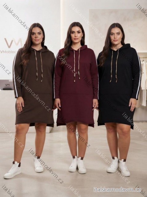 Šaty mikinové s kapucňou dlhý rukáv dámske nadrozmer MARKA (48/50/52 ONE SIZE) TALIANSKA MÓDA im3263235/DUR  vínová