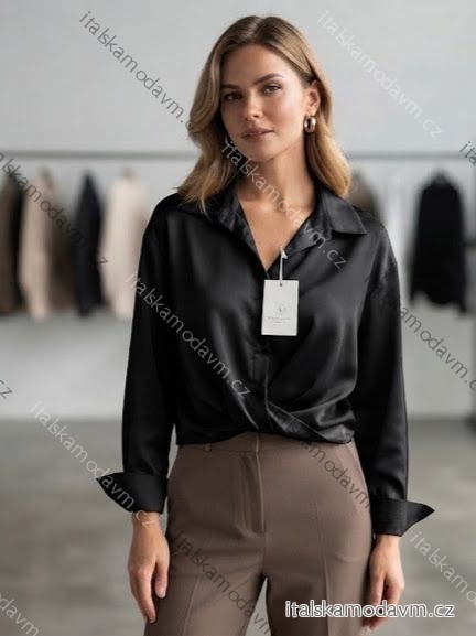Košile elegantní dlouhý rukáv dámská (S/M/L ONE SIZE) ITALSKÁ MÓDA IMC260317/DUR S/M/L Černá