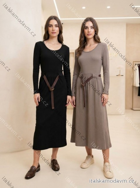 Šaty s páskem dlouhý rukáv dámské (S/M/L ONE SIZE) ITALSKÁ MÓDA IMSM26720/DUR
