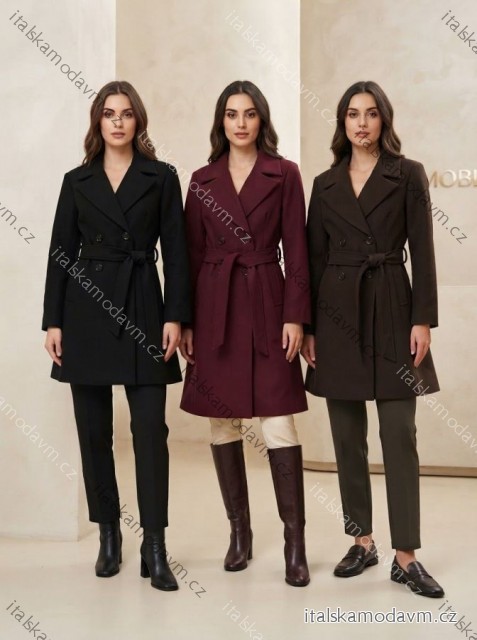 Kabát teplý s páskem dlouhý rukáv dámský (S/M/L ONE SIZE) ITALSKÁ MÓDA IMC261008/DUR S/M/L Černá