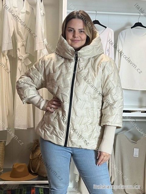 Bunda šusťáková oversize dlhý rukáv dámska nadrozmer ( 44/46/48 ONE SIZE) TALIANSKA MÓDA IMC261012/DUR 44/46/48 béžová