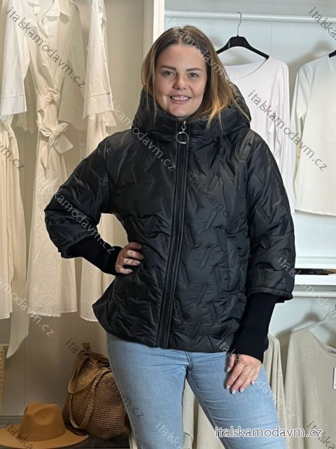 Bunda šusťáková oversize dlouhý rukáv dámská nadrozměr  (44/46/48 ONE SIZE) ITALSKÁ MÓDA IMC261012/DUR 44/46/48 Černá