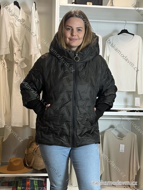 Bunda šusťáková oversize dlouhý rukáv dámská nadrozměr ( 44/46/48 ONE SIZE) ITALSKÁ MÓDA IMC261012/DUR 44/46/48 tmavě hnědá