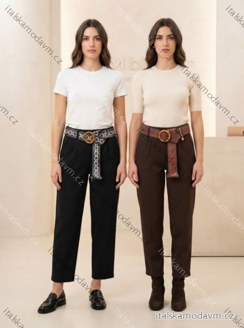 Kalhoty dlouhé s páskem dámské (S/M/L ONE SIZE) ITALSKÁ MÓDA IMHMM260445/DUR S/M/L hnědá