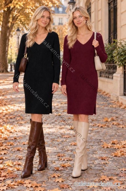 Šaty pletené teplé dlouhý rukáv dámské (S/M/L ONE SIZE) ITALSKÁ MÓDA IMD25341