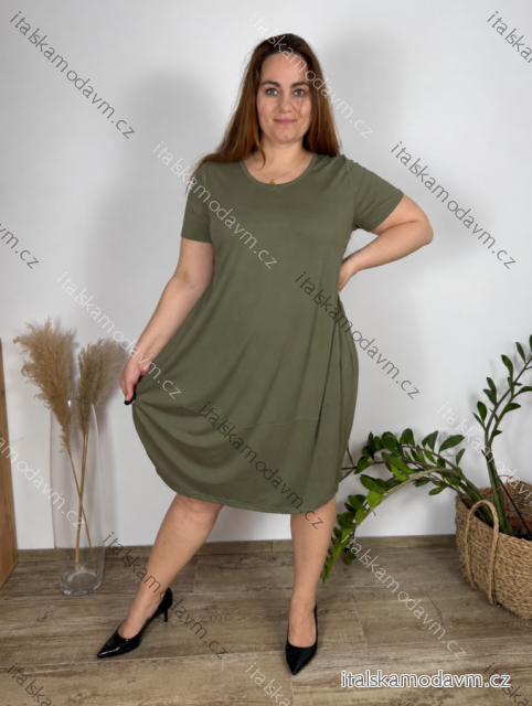 Šaty oversize letní krátký rukáv dámské nadrozměr (52/54/56 ONE SIZE) ITALSKÁ MÓDA IM425092/DUR khaki 52/54/56