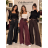 Kalhoty elegantní s páskem dlouhé s širokou nohavicí dámské (S/M/L ONE SIZE) ITALSKá MODA IM326026/DUR S/M/L tmavě béžová
