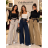 Kalhoty elegantní s páskem dlouhé s širokou nohavicí dámské (S/M/L ONE SIZE) ITALSKá MODA IM326026/DUR S/M/L tmavě béžová