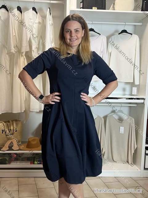 Šaty elegantní dlouhý rukáv dámské (M-2XL) ITALSKÁ MÓDA IMSE26001/DUR tm. modrá M