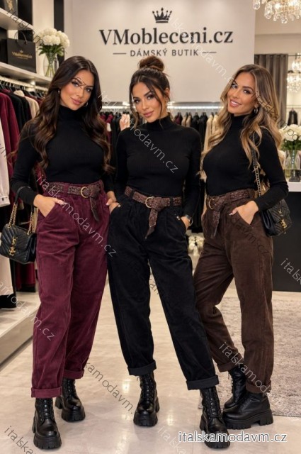 Kalhoty dlouhé manžestrové s páskem dámské (S/M/L ONE SIZE) ITALSKÁ MÓDA IMSM2626204