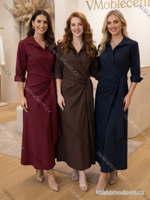 Šaty elegantní košilové dlouhý rukáv dámské (S/M/L) ITALSKÁ MÓDA IMSE26003/DUR