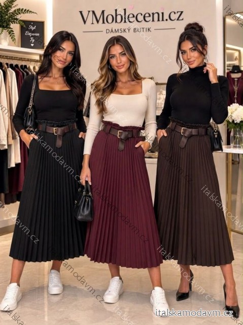 Sukně dlouhá skládaná s páskem dámská (S/M/L ONE SIZE) ITALSKÁ MÓDA IM326036/DUR S/M/L Černá