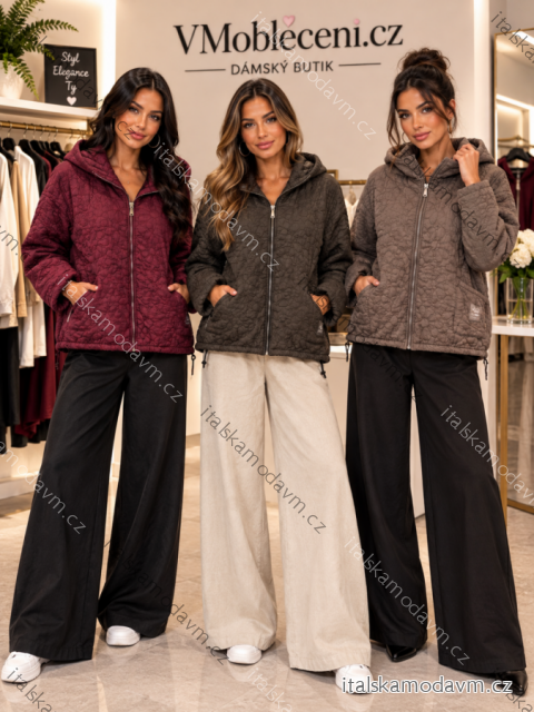 Bunda bavlněná na zip oversize s kapucňou dlhý rukáv dámska (M/L/XL ONE SIZE) TALIANSKA MÓDA IMSM262566/DUR M/L/XL vínová