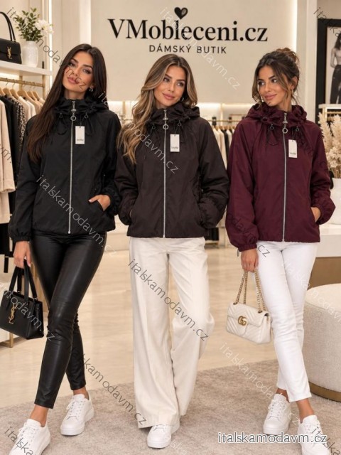 Bunda na zip s kapucí dlouhý rukáv dámská (S/M/L ONE SIZE) ITALSKÁ MÓDA IMSM2611037/DUR S/M/L Černá