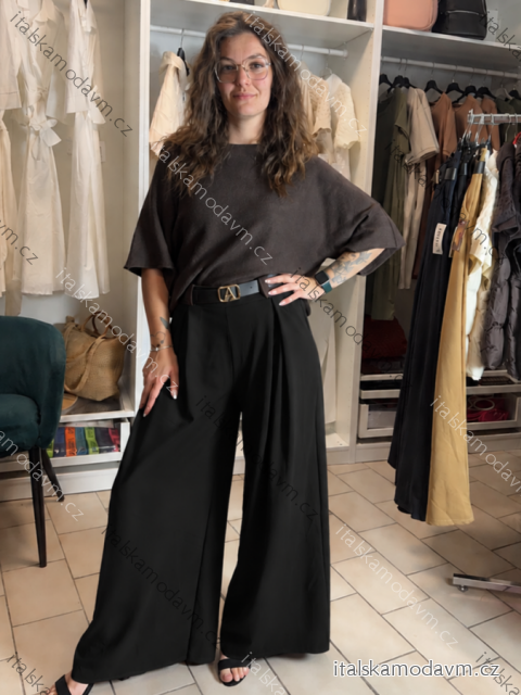 Nohavice elegantné s opaskom dámske (S/M/L ONE SIZE) TALIANSKA MÓDA IMC26012/DR čierna S/M/L