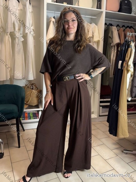 Nohavice elegantné s opaskom dámske (S/M/L ONE SIZE) TALIANSKA MÓDA IMC26012/DR tmavo hnedá S/M/L