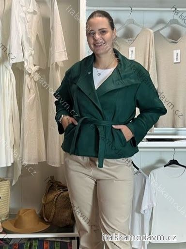 Kabátek oversize s páskem dlouhý rukáv dámský (M/L ONE SIZE) ITALSKÁ MÓDA IMD261002/DUR M/L zelená smaragdová