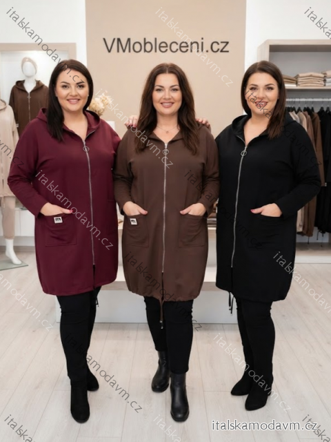 Mikina predĺžená s kapucňou na zips dlhý rukáv dámska nadrozmer (52/54/56 ONE SIZE) TALIANSKA MÓDA IM426081/DUR černá 52/54/56