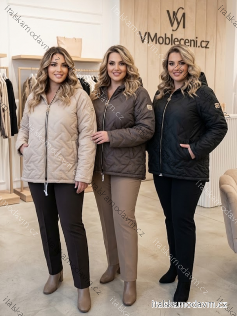 Bunda na zip s kapucňou dlhý rukáv dámska nadrozměr (42/44/46 ONE SIZE) TALIANSKA MÓDA IMSM268992/DUR  béžová