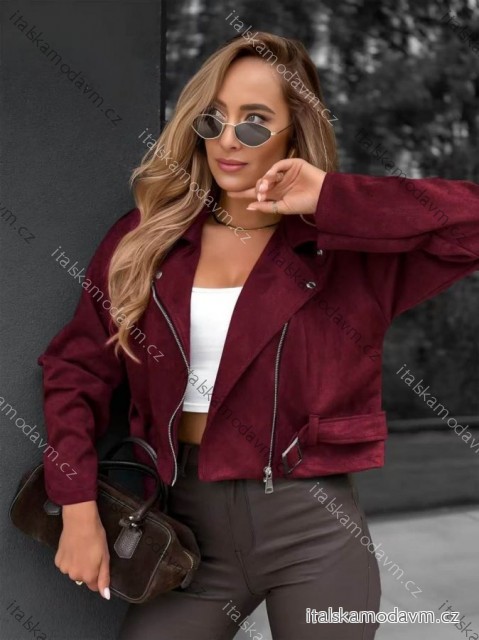 Bunda krátka koženková dlhý rukáv dámska nadrozmer (S/M/L ONE SIZE) TALIANSKA MÓDA IMD26132/DU S/M/L vínová