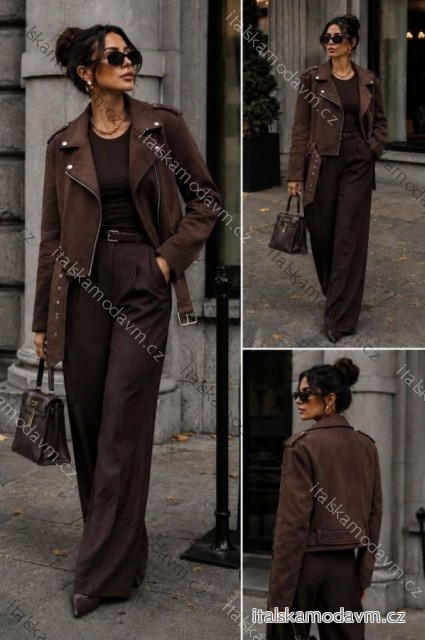 Bunda krátká koženková dlouhý rukáv dámská nadrozměr (S/M/L ONE SIZE) ITALSKÁ MÓDA IMD26132/DU S/M/L hnědá