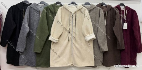 Kabát teplý dlouhý rukáv dámský nadrozměr (54/56/58 ONE SIZE) ITALSKÁ MÓDA IM426369