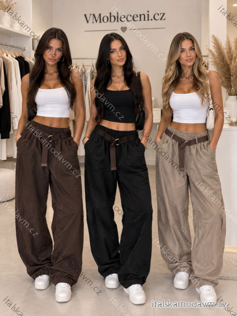 Kalhoty manžestrové dlouhé s páskem dámské (S/M/L ONE SIZE) ITALSKÁ MÓDA IMSM267617/DU S/M/L Černá