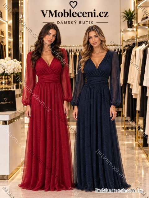 Šaty společenské dlouhé dlouhý rukáv dámské (S/M/L ONE SIZE) ITALSKÁ MÓDA IMWTM26013/DUR