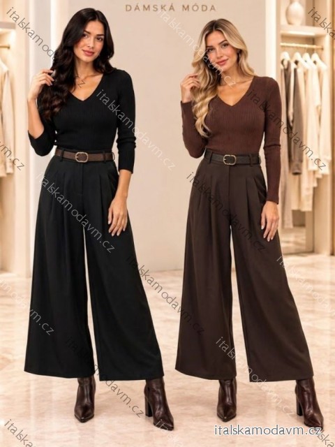 Nohavice s páskem dlhé elegantné dámske (S-2XL) TALIANSKA MÓDA  IMWKH26190/DUR M hnedá